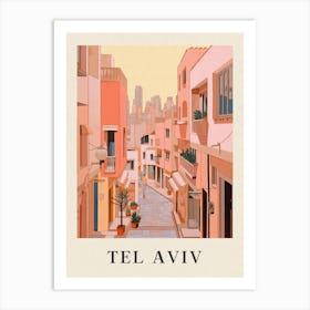 Tel Aviv Israel 7 Vintage Pink Travel Illustration Poster Art Print