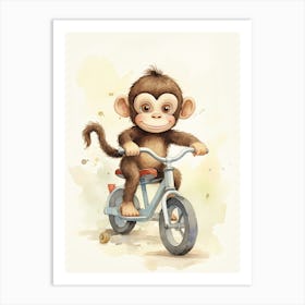 Monkey Painting Biking Watercolour 4 Art Print