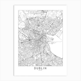 Dublin White Map Art Print