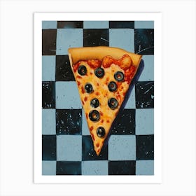 Pizza With Olives Blue Checkerboard 2 Art Print