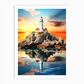 Lighthouse At Sunset,Lighthouse Shining Beam Guidance and Hope Art Print