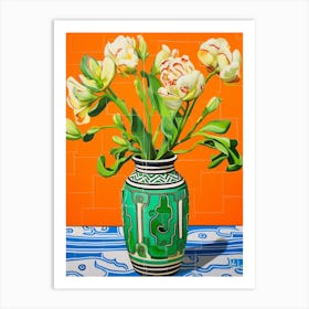 Flowers In A Vase Still Life Painting Freesia 1 Art Print