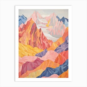Nanga Parbat Pakistan 4 Colourful Mountain Illustration Art Print