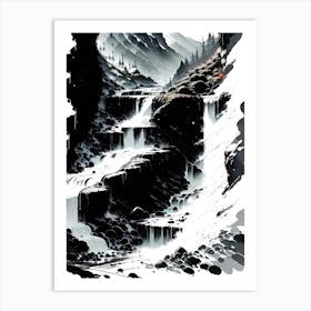 Waterfall In The Mountains Art Print