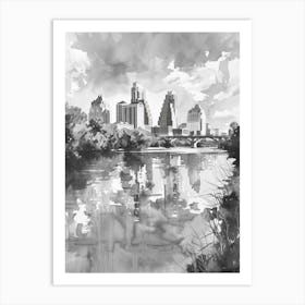 Skyline Austin Texas Black And White Watercolour 4 Art Print