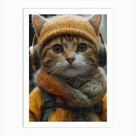 Cat With Headphones Art Print