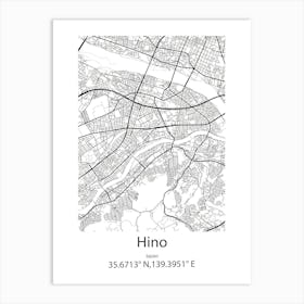 Hino,Japan Minimalist Map Art Print