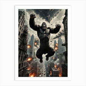 Gorilla's Wrath: Vintage Planes vs. Towering Beast Art Print