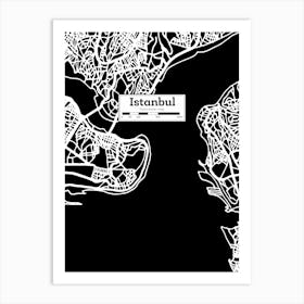 Istanbul (Turkey) City Map — Hand-drawn map, vector black map Art Print