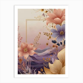 Floral Background With Gold Frame Art Print