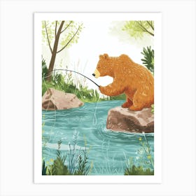 Brown Bear Fishing In A Stream Storybook Illustration 3 Art Print