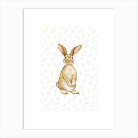 Vintage Style Bunny With Leaf Pattern Art Print