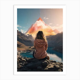 Woman Looking At Mountains Art Print