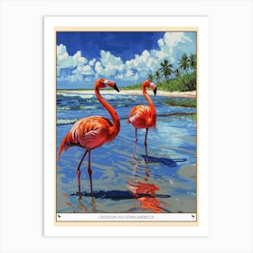 Greater Flamingo Celestun Yucatan Mexico Tropical Illustration 3 Poster Art Print