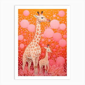 Giraffe & Calf Dot Pattern 2 Art Print