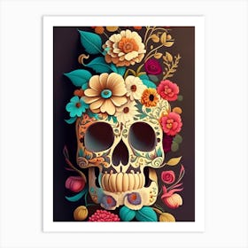 Sugar Skull Day Of The Dead Inspired Skull Vintage Floral Art Print