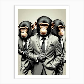 Three Chimpanzees In Suits Art Print