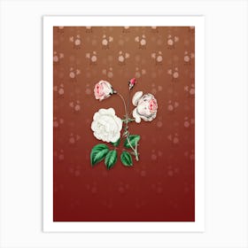 Vintage Ruga Rose Flower Botanical on Falu Red Pattern n.0689 Art Print