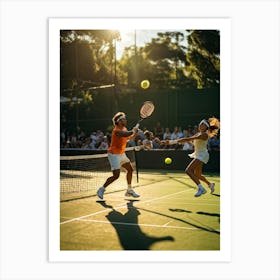 Tennis Match Captured In Natural Light Dynamic Action Shot Players Poised Mid Strike Sun Casting (5) Art Print