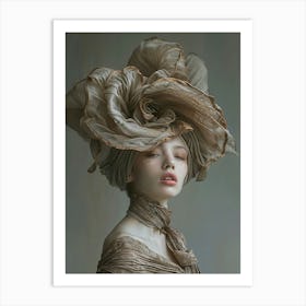 Portrait Of A Woman Wearing A Large Hat Art Print