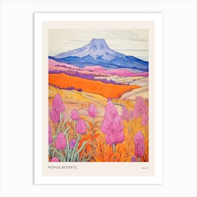 Popocatepetl Mexico 1 Colourful Mountain Illustration Poster Art Print