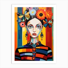 Mexican Girl With Butterflies Art Print