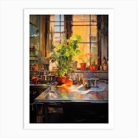 Kitchen With Potted Plants Art Print