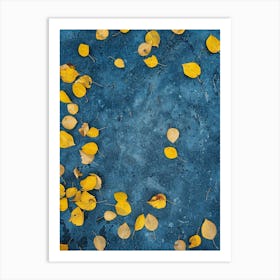 Autumn Leaves On A Blue Background Art Print