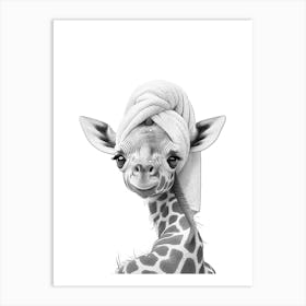 Giraffe With Towel Art Print