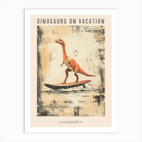 Vintage Gallimimus Dinosaur On A Surf Board Poster Art Print