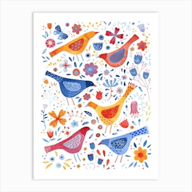 Birds In Wildflowers Watercolor Art Print