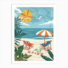 Beach Chairs And Umbrella Art Print