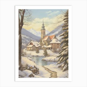 Vintage Winter Illustration Transylvania Romania 4 Art Print