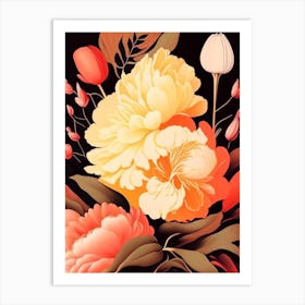 Eden S Perfume Peonies Orange Vintage Sketch Art Print