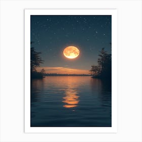 Full Moon Over Lake 7 Art Print