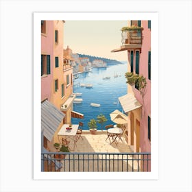 Rovinj Croatia 3 Vintage Pink Travel Illustration Art Print