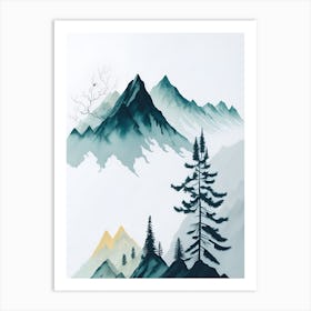 Mountain And Forest In Minimalist Watercolor Vertical Composition 369 Art Print