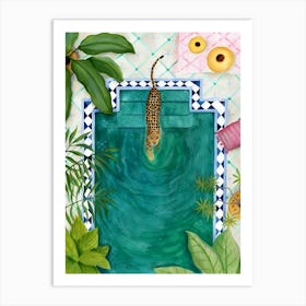 Leopard In The Pool Art Print