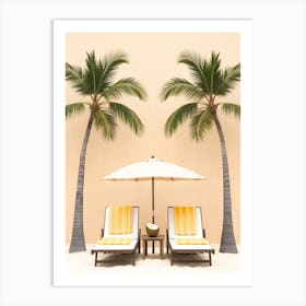 Two Lounge Chairs Under Palm Trees Art Print