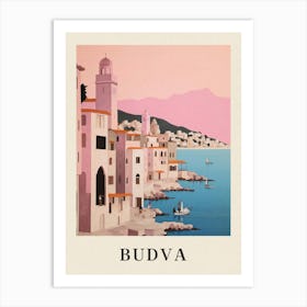 Budva Montenegro 1 Vintage Pink Travel Illustration Poster Art Print