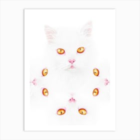 Cat Gaze. White Cat With Yellow Eyes And Pink Nose. Art Print