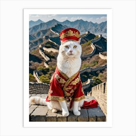 Pawsports Stamped A Cat's Global Tour Great Wall Of China Art Print