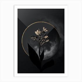 Shadowy Vintage Water Canna Botanical in Black and Gold Art Print