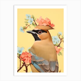 Bird With A Flower Crown Cedar Waxwing 1 Art Print