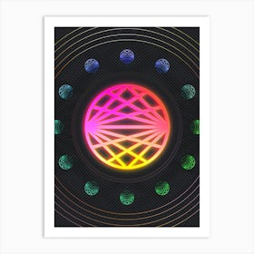 Neon Geometric Glyph in Pink and Yellow Circle Array on Black n.0229 Art Print