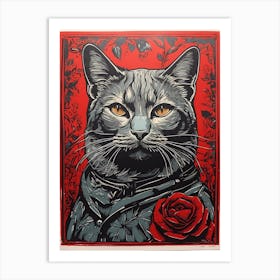 Cat In Roses Art Print