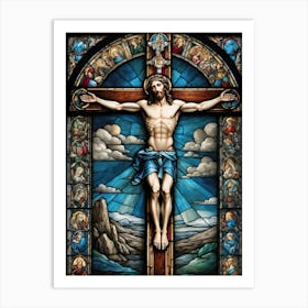 Stained Glass Jesus on Cross #1 Art Print