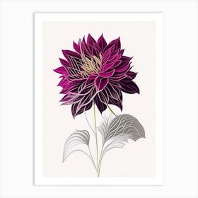 Dahlia Floral Minimal Line Drawing 2 Flower Art Print