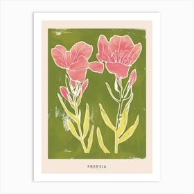 Pink & Green Freesia 3 Flower Poster Art Print