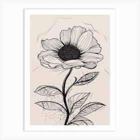 Line Art Sunflower Flowers Illustration Neutral 18 Art Print